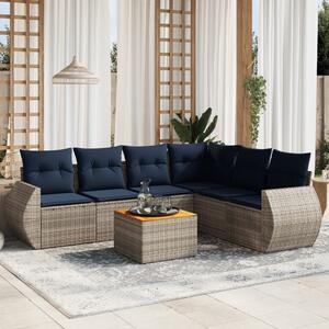 VidaXL 7 db szürke polyrattan kerti kanapégarnitúra párnákkal