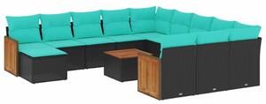 VidaXL 13 db fekete polyrattan kerti kanapégarnitúra párnákkal