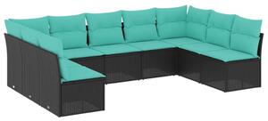 VidaXL 9 db fekete polyrattan kerti kanapégarnitúra párnákkal