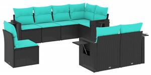 VidaXL 8 db fekete polyrattan kerti kanapégarnitúra párnákkal