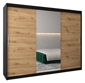 Ruhásszekrény 250 cm Toki 1 (matt fekete + artisan tölgy)