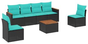 VidaXL 7 db fekete polyrattan kerti kanapégarnitúra párnákkal