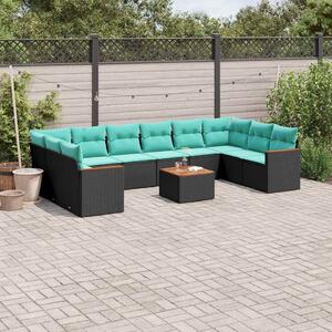 VidaXL 11 db fekete polyrattan kerti kanapégarnitúra párnákkal