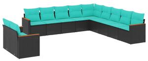 VidaXL 11 db fekete polyrattan kerti kanapégarnitúra párnákkal