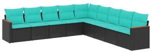 VidaXL 9 db fekete polyrattan kerti kanapégarnitúra párnákkal