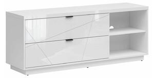 TV-állvány Fivale 104, Laminált forgácslap, 61x156x43cm, Fényes fehér, Fehér