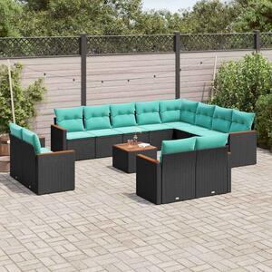 VidaXL 13 db fekete polyrattan kerti kanapégarnitúra párnákkal