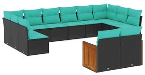 VidaXL 12 db fekete polyrattan kerti kanapégarnitúra párnákkal