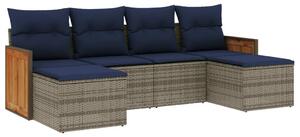 VidaXL 6 db szürke polyrattan kerti kanapégarnitúra párnákkal