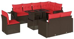 VidaXL 9 db barna polyrattan kerti kanapégarnitúra párnákkal