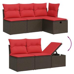 VidaXL 5 db barna polyrattan kerti kanapégarnitúra párnákkal