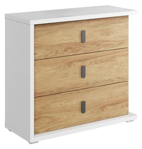 Komód Tesonu 101, Laminált forgácslap, 90x100x41cm, Fehér, Hickory tölgy