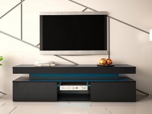 TV-állvány Monfero, Közepes sűrűségű farostlemez, Laminált forgácslap, 54x190x39cm, Fényes fekete, Fekete