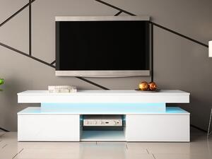 TV-állvány Monfero, Közepes sűrűségű farostlemez, Laminált forgácslap, 54x190x39cm, Fényes fehér, Fehér
