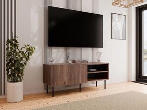 TV-állvány Fama, Közepes sűrűségű farostlemez, Laminált forgácslap, 58x150x42cm, Dió, Fekete