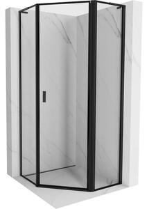Mexen Mist L, ötszögletű zuhanykabin nyílóajtókkal, 90 x 90 cm, 8 mm-es átlátszó üveg, fekete profil, 8A8L-090-090-70-70-P