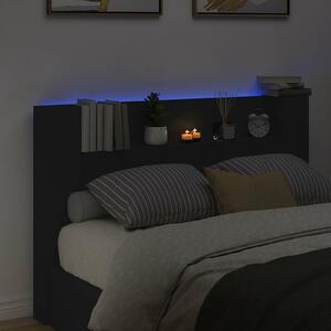 VidaXL Fejtámla LED -es lámpákkal Fekete 160 x 16,5 x 103,5 cm Faanyag