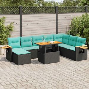 VidaXL 10 részes fekete polyrattan akácfa kerti ülőgarnitúra párnákkal