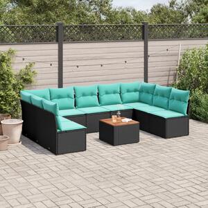 VidaXL 10 részes fekete polyrattan kerti ülőgarnitúra párnával