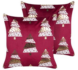2 db díszpárna GOLDSPRUCE Bársony 45 x 45 cm Piros Karácsonyi minta