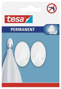 Műanyag akasztó, öntapadó, ovális, S méret, TESA, fehér (TE66602)