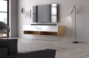 TV-szekrény 140 cm, 1 ajtóval, Wotan tölgy/magasfényű fehér színkombinációban DERBY