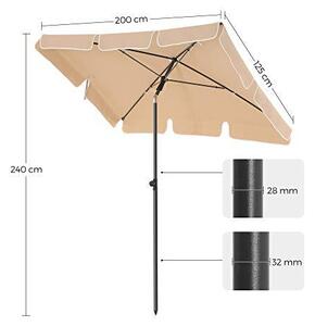 Téglalap alakú napernyő 2 × 1,25 m, UPF 50+ védelem, dönthető, talp nélkül, taupe