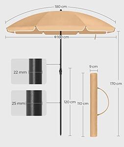 Napernyő 160 cm, Napvédelem UPF 50+, dönthető, talp nélkül, taupe