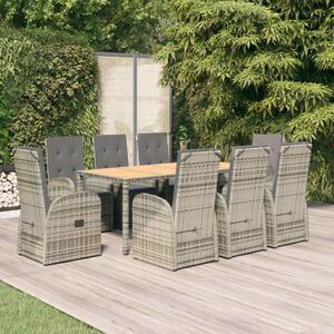 VidaXL Polyrattan Kerti Étkezőgarnitúra - 9 részes - Szürke
