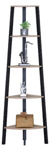 KÉSZLETKISÖPRÉS! Intenso Home 5 szintes sarokpolc / könyvespolc / virágtartó állvány 37 x 160cm, modern tölgy szín | Döntött design fém lábakkal