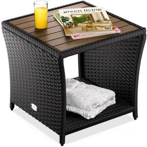 ROCCO polyrattan oldalasztal akácfával, 40x45x45cm, fekete/barna Casaria