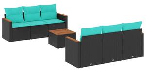 VidaXL 7 db fekete polyrattan kerti kanapégarnitúra párnákkal