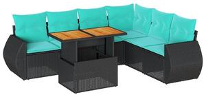 VidaXL 7 részes fekete polyrattan kerti ülőgarnitúra párnával