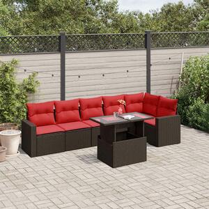 VidaXL 7 db barna polyrattan kerti kanapégarnitúra párnákkal