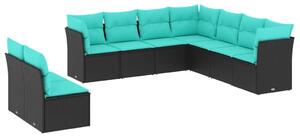 VidaXL 9 db fekete polyrattan kerti kanapégarnitúra párnákkal