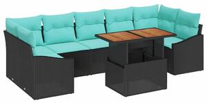 VidaXL Kert étkező szett párnával 8 pcs Fekete és Türkiz