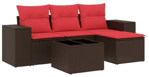 VidaXL 5 db barna polyrattan kerti kanapégarnitúra párnákkal