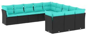 VidaXL 11 db fekete polyrattan kerti kanapégarnitúra párnákkal