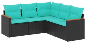 VidaXL 5 db fekete polyrattan kerti kanapégarnitúra párnákkal
