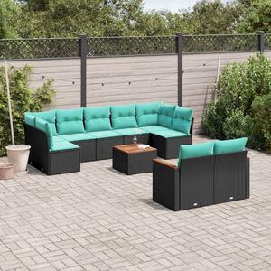 VidaXL 10 db fekete polyrattan kerti kanapégarnitúra párnákkal