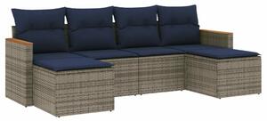 VidaXL 6 db szürke polyrattan kerti kanapégarnitúra párnákkal