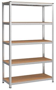 Ötszintes polcrendszer, acél polcrendszer tároláshoz, teherbírás 875 kg, 60 x 120 x 200 cm, ezüst