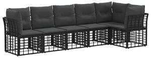 VidaXL Kerti Kanapé Szett 6 pcs Fekete polirattan
