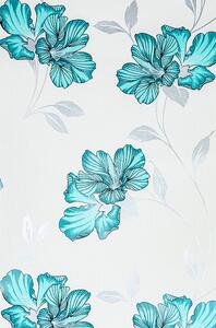 Türkizkék virág mintás tapéta