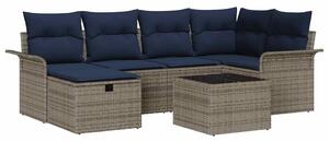 VidaXL Kerti Kanapé Szett párnával tárolóval 7 pcs Szürke Poli rattan