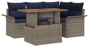 VidaXL Kerti Kanapé Szett tárolóval 5 pcs Szürke Poli rattan