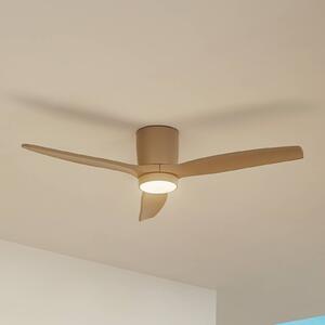Lucande LED mennyezeti ventilátor Sorin, bézs, DC, csendes, IP44, Krém / borostyánsárga, Nappali / Étkező, fém, Modern
