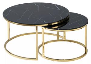 Muse Luxury Márvány Hatású Dohányzóasztal Szett Edzett Üveg Fekete/Arany