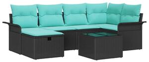 VidaXL Kerti Kanapé Szett párnával tárolóval 7 pcs Fekete Poli rattan