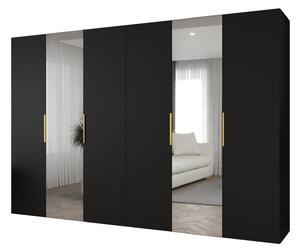 Ruhásszekrény 300 cm Mirabella 2 (fekete + arany)